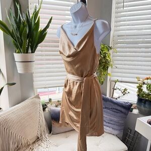 Mable Champagne Gold Satin Cowl Neck Dress – Size S